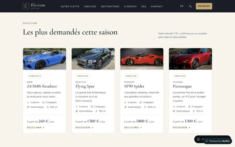 Sélection de véhicules avec prix à partir de
